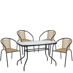 Σετ Τραπεζαρία Κήπου  VULCAN Μαύρο/Φυσικό Rattan/Γυαλί/Μέταλλο Με 4 Πολυθρόνες 14990593