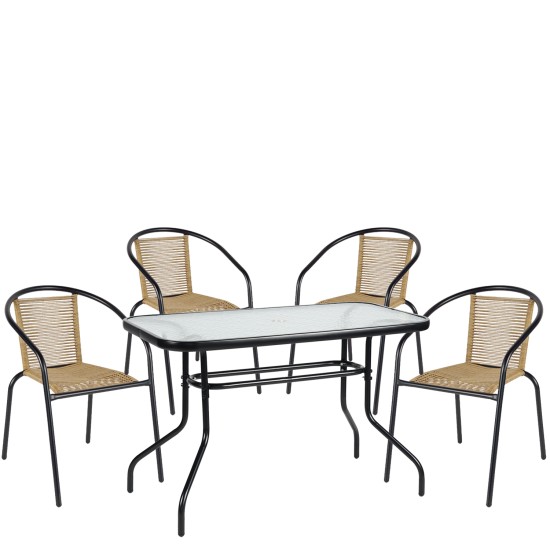 Σετ Τραπεζαρία Κήπου  VULCAN Μαύρο/Φυσικό Rattan/Γυαλί/Μέταλλο Με 4 Πολυθρόνες 14990593