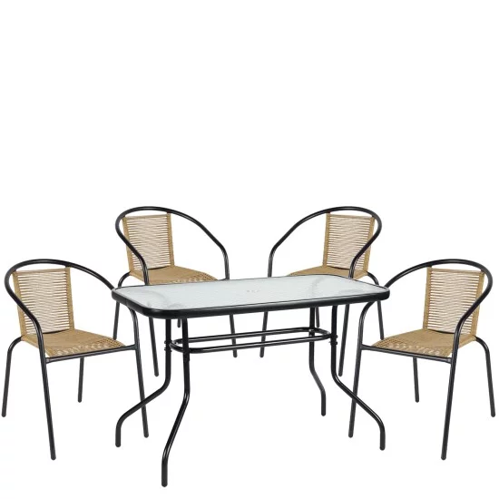 Σετ Τραπεζαρία Κήπου  VULCAN Μαύρο/Φυσικό Rattan/Γυαλί/Μέταλλο Με 4 Πολυθρόνες 14990593