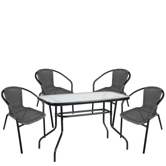 Σετ Τραπεζαρία Κήπου  VULCAN Μαύρο/Γκρι Rattan/Γυαλί/Μέταλλο Με 4 Πολυθρόνες 14990542