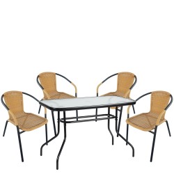 Σετ Τραπεζαρία Κήπου  VULCAN Μαύρο/Μπεζ Rattan/Γυαλί/Μέταλλο Με 4 Πολυθρόνες 14990538