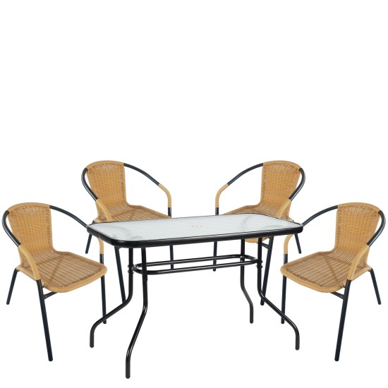 Σετ Τραπεζαρία Κήπου  VULCAN Μαύρο/Μπεζ Rattan/Γυαλί/Μέταλλο Με 4 Πολυθρόνες 14990538