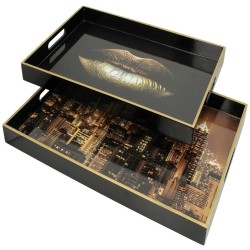 Δίσκος Σερβιρίσματος  Μαύρο MDF 50x35x4cm Σετ 2Τμχ