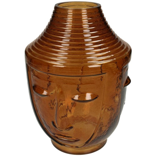 Βάζο Πρόσωπο Καφέ Γυαλί 18x18x25cm Βάζο Πρόσωπο Καφέ Γυαλί 18x18x25cm