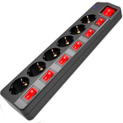 Entac Πολύπριζο Προστασίας 6 Θέσεων με Ξεχωριστούς Διακόπτες και Προστασίας Υπέρτασης 3G1.5 1.5m Entac Πολύπριζο Προστασίας 6 Θέσεων με Ξεχωριστούς Διακόπτες και Προστασίας Υπέρτασης 3G1.5 1.5m