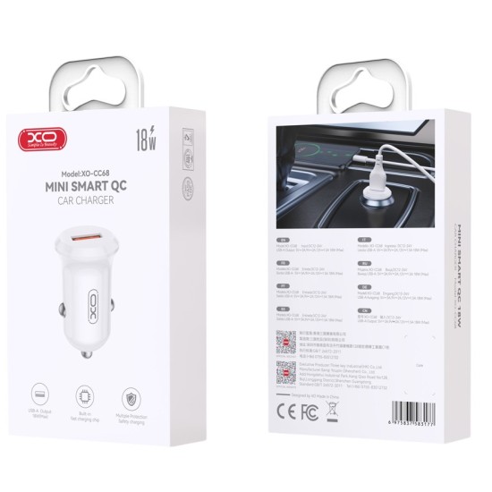 XO CC68 Mini Smart Single Φορτιστής Aυτοκινήτου QC18W XO CC68 Mini Smart Single Φορτιστής Aυτοκινήτου QC18W