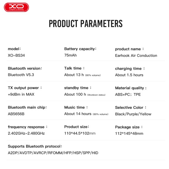 XO BS34 Foton Open Air Conduction Bluetooth Earphones purple XO BS34 Foton Open Air Conduction Bluetooth Earphones purple