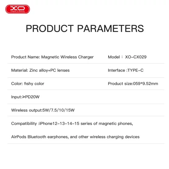 XO CX029 QI2 Μαγνητικός Ασύρματος Φορτιστής 15W