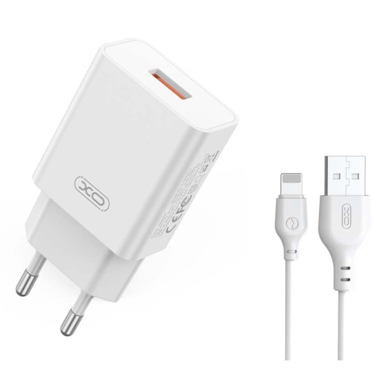 XO L127 USB-A QC18W Φορτιστής Γρήγορης Φόρτισης με Lightning Καλώδιο