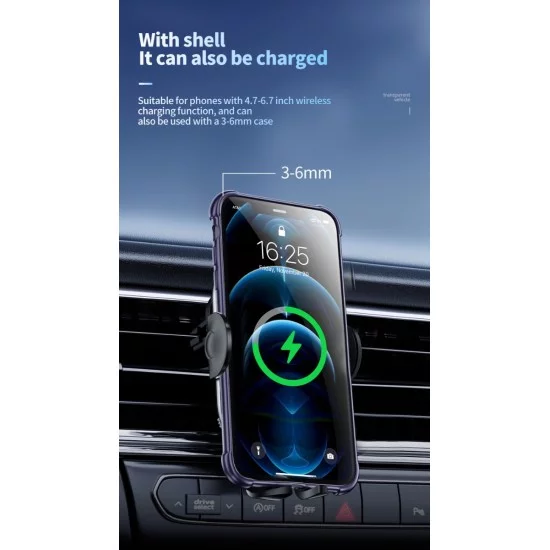 XO WX038 Διαφανής Βάση Ασύρματης Φόρτισης Αυτοκινήτου 2 σε 1 - Αεραγωγού & με Βεντούζα 15W
