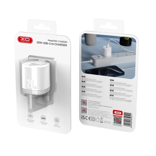 XO L144(UK) PD20W 1USB-A+1USB-C Γρήγορος Φορτιστής Λευκό XO L144(UK) PD20W 1USB-A+1USB-C Γρήγορος Φορτιστής Λευκό