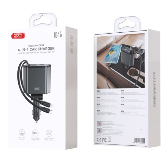 XO CC62 Smart Μεταλλικός 4 σε 1 Retractable Φορτιστής Αυτοκινήτου XO CC62 Smart Μεταλλικός 4 σε 1 Retractable Φορτιστής Αυτοκινήτου