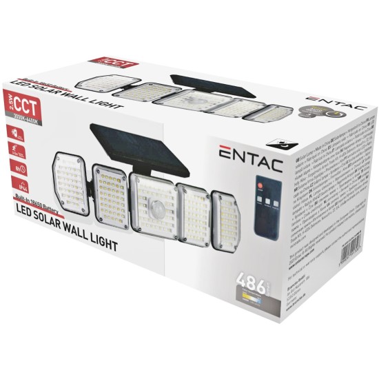 Entac Ηλιακός Προβολέας Τοίχου 2.5W SMD CCT 5 Κεφαλές Φωτοκύτταρο και Τηλεχειριστήριο Entac Ηλιακός Προβολέας Τοίχου 2.5W SMD CCT 5 Κεφαλές Φωτοκύτταρο και Τηλεχειριστήριο
