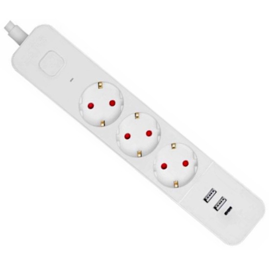 Entac Πολύπριζο 3 Θέσεων με Διακόπτη D2 1.5m 2xUSB-A x 1xUSB-C 3G1.5 Entac Πολύπριζο 3 Θέσεων με Διακόπτη D2 1.5m 2xUSB-A x 1xUSB-C 3G1.5