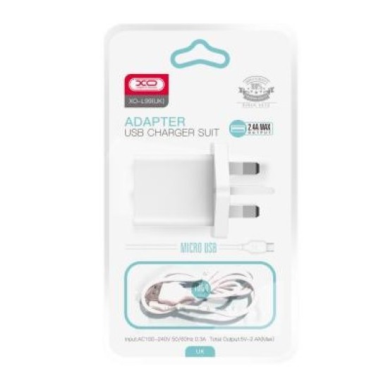 XO L99 (UK) Φορτιστής με Καλώδιο Micro 2.4A