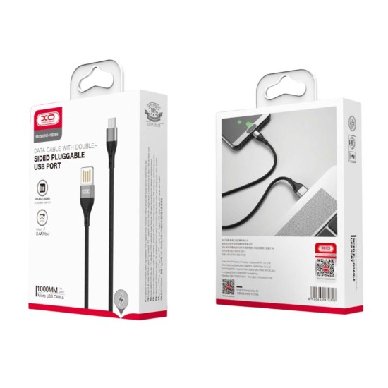 XO NB188 2.4A Διπλής Φοράς Φόρτιση USB Micro 1m Γκρί
