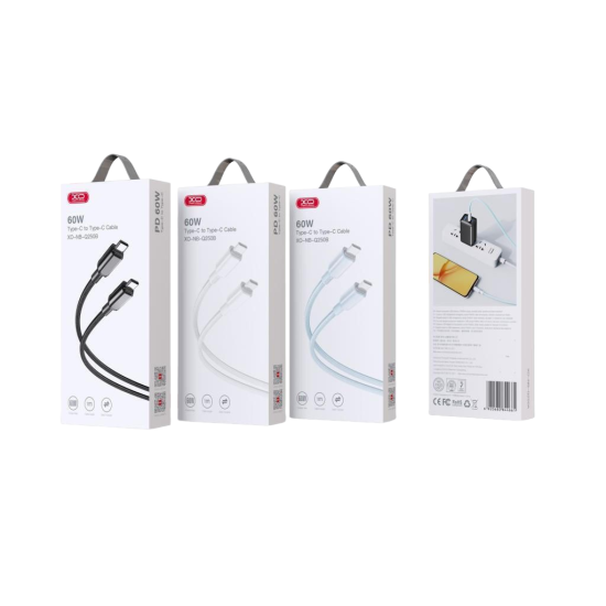 XO NB-Q250B PD 60W Type-C to Type-C PVC Shiny Colorful Fast Charging Cable Black XO NB-Q250B PD 60W Type-C to Type-C PVC Shiny Colorful Fast Charging Cable Black