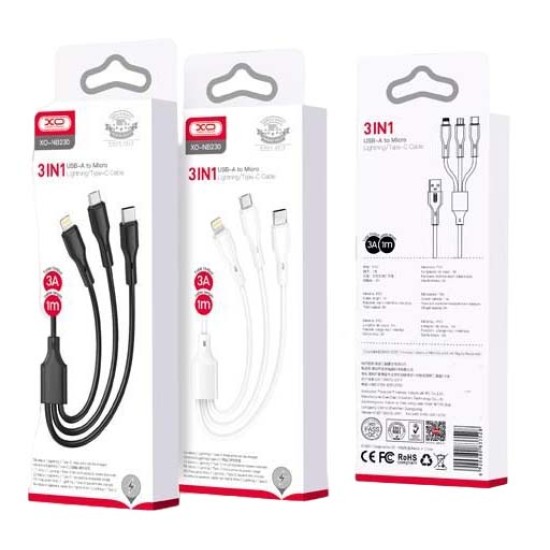 XO NB230 Καλώδιο Φόρτισης + Data 3 σε 1 2.4A Μαύρο XO NB230 Καλώδιο Φόρτισης + Data 3 σε 1 2.4A Μαύρο