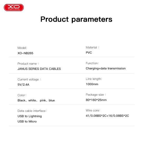 XO NB265 Μινιμαλιστικό Καλώδιο Lightning Ροζ XO NB265 Μινιμαλιστικό Καλώδιο Lightning Ροζ