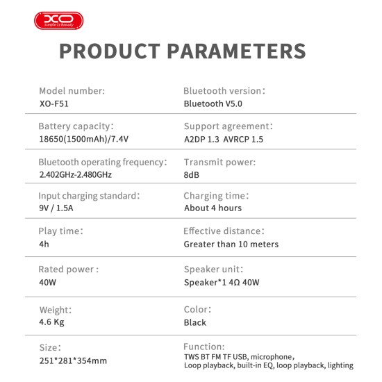 XO F53 Xingmu Ηχείο 8 ιντσών RGB Ηχείο Bluetooth 40W XO F53 Xingmu Ηχείο 8 ιντσών RGB Ηχείο Bluetooth 40W