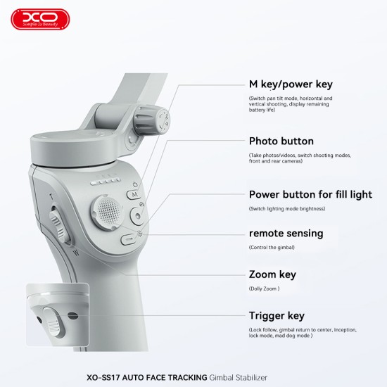 XO SS17 Smart Selfie Stick με κλίση τριών αξόνων Anti Shake XO SS17 Smart Selfie Stick με κλίση τριών αξόνων Anti Shake