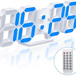 EDUP EH-LED1319 3D LED Wall Clock 9.5 Remote Control Digital Nightlight