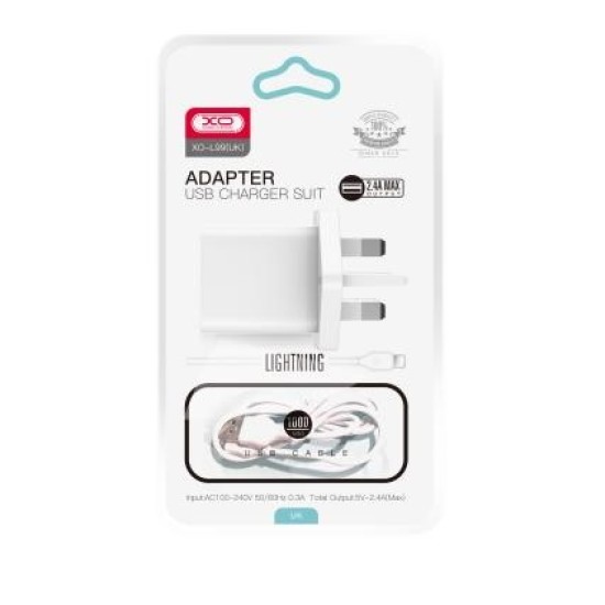 XO L99 Φορτιστής UK με Καλώδιο Lightning  2.4A