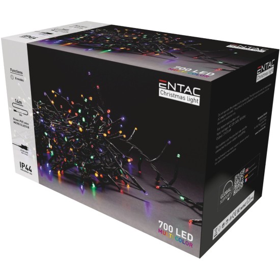 Entac Χριστουγεννιάτικα Λαμπάκια IP44 700 LED Ψείρες Πολύχρωμα 14m