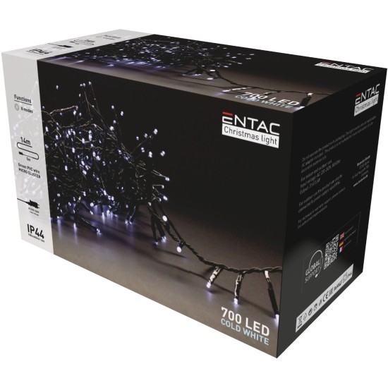 Entac Χριστουγεννιάτικα Λαμπάκια IP44 700 LED Ψείρες Ψυχρό 14m