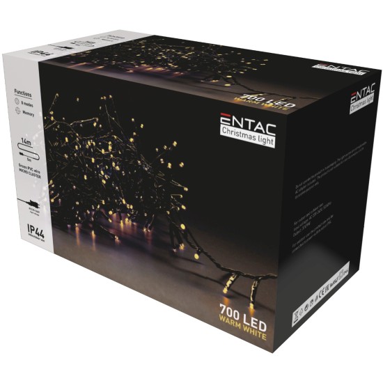 Entac Χριστουγεννιάτικα Λαμπάκια IP44 700 LED Ψείρες Θερμό 14m