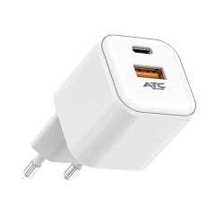 ATC-CHF15 Φορτιστής GaN Ταχείας Φόρτισης με 2 Θύρες USB-A & Type-C 20W