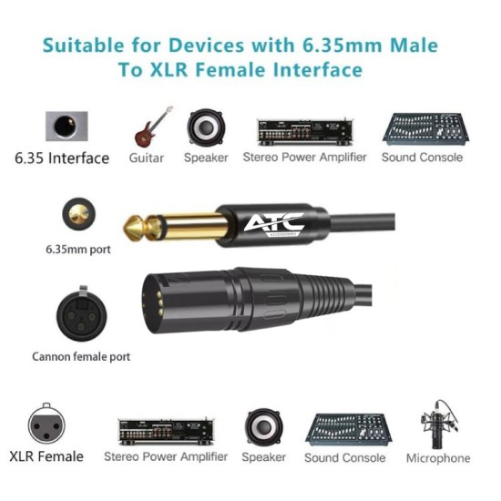 ATC HQ 6.35mm Mono / Canon Male Cable 2m ATC HQ 6.35mm Mono / Canon Male Cable 2m