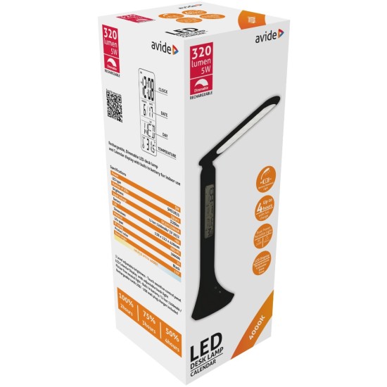 Avide LED Φωτιστικό Γραφείου με Ημερολόγιο Μαύρο 5W Avide LED Φωτιστικό Γραφείου με Ημερολόγιο Μαύρο 5W