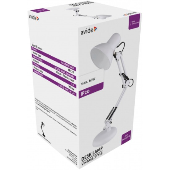 Avide Basic Φωτιστικό Γραφείου Vintage Άσπρο Max 60W Avide Basic Φωτιστικό Γραφείου Vintage Άσπρο Max 60W
