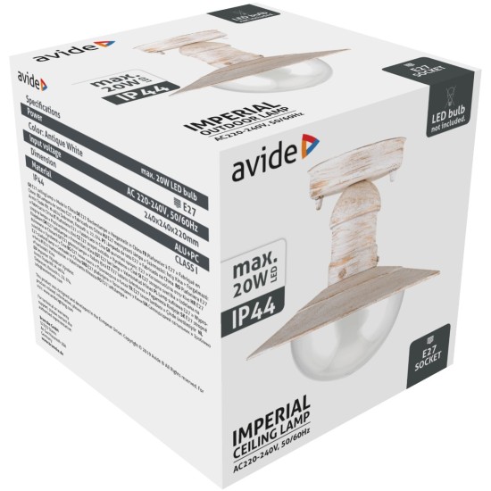 Avide Εξωτερικό Φωτιστικό Οροφής Imperial 1xE27 IP44 Αντίκα Λευκό Avide Εξωτερικό Φωτιστικό Οροφής Imperial 1xE27 IP44 Αντίκα Λευκό