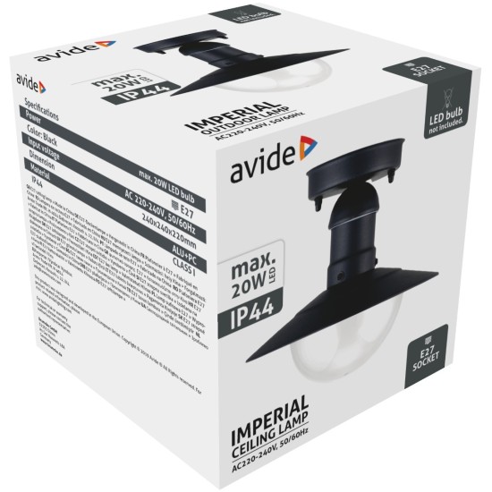 Avide Εξωτερικό Φωτιστικό Οροφής Imperial 1xE27 IP44 Μαύρο Avide Εξωτερικό Φωτιστικό Οροφής Imperial 1xE27 IP44 Μαύρο