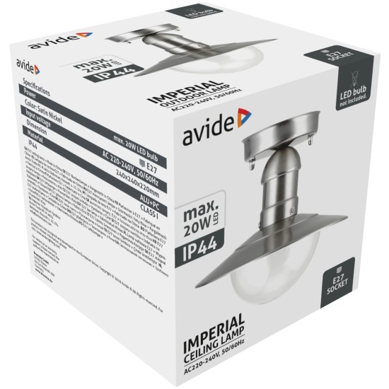 Avide Εξωτερικό Φωτιστικό Οροφής Imperial 1xE27 IP44 Ανοξείδωτο Ατσάλι Avide Εξωτερικό Φωτιστικό Οροφής Imperial 1xE27 IP44 Ανοξείδωτο Ατσάλι
