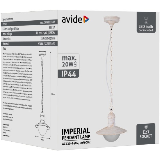 Avide Εξωτερικό Φωτιστικό Οροφής Imperial 1xE27 IP44 Αντίκ Άσπρο Avide Εξωτερικό Φωτιστικό Οροφής Imperial 1xE27 IP44 Αντίκ Άσπρο