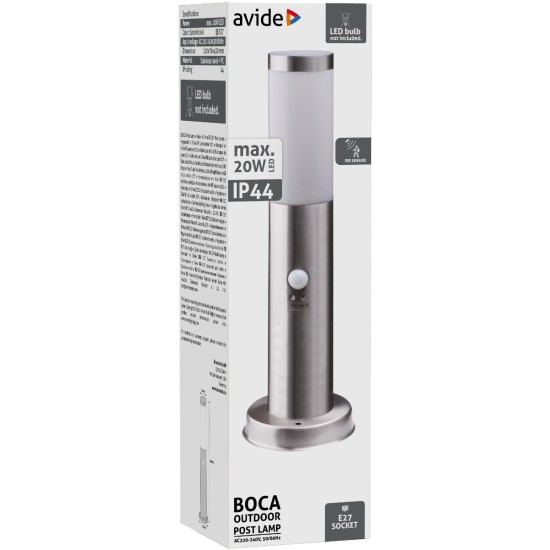 Avide Εξωτερικό Φωτιστικό Κήπου Boca 1xE27 450mm IP44 Σατέν Νίκελ Φωτοκύτταρο Avide Εξωτερικό Φωτιστικό Κήπου Boca 1xE27 450mm IP44 Σατέν Νίκελ Φωτοκύτταρο