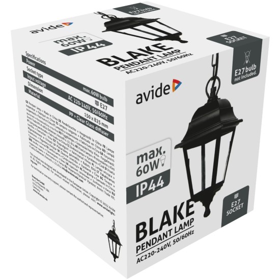 Avide Εξωτερικό Φωτιστικό Οροφής Blake 1xE27 82.5cm IP44 Μαύρο Avide Εξωτερικό Φωτιστικό Οροφής Blake 1xE27 82.5cm IP44 Μαύρο