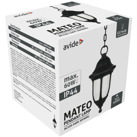 Avide Εξωτερικό Φωτιστικό Οροφής Mateo 1xE27 IP44 Μαύρο Avide Εξωτερικό Φωτιστικό Οροφής Mateo 1xE27 IP44 Μαύρο