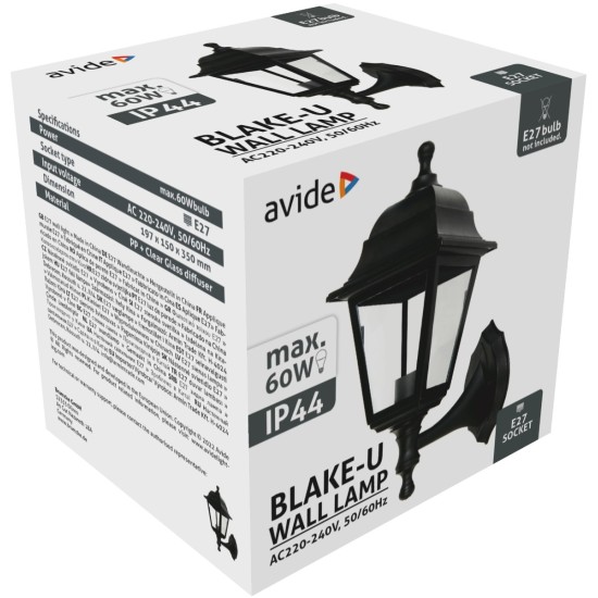 Avide Εξωτερικό Φωτιστικό Τοίχου Blake-U 1xE27 IP44 Μαύρο Avide Εξωτερικό Φωτιστικό Τοίχου Blake-U 1xE27 IP44 Μαύρο