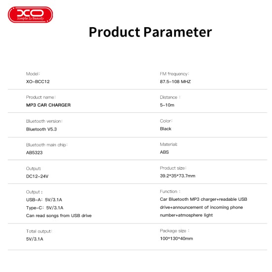 XO BCC12 Smart Bluetooth MP3+5V3.1A Car Charged Atmosphere Light XO BCC12 Smart Bluetooth MP3+5V3.1A Car Charged Atmosphere Light