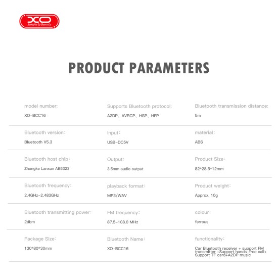 XO BCC16 Bluetooth Support FM Transmitter + TF Card XO BCC16 Bluetooth Support FM Transmitter + TF Card