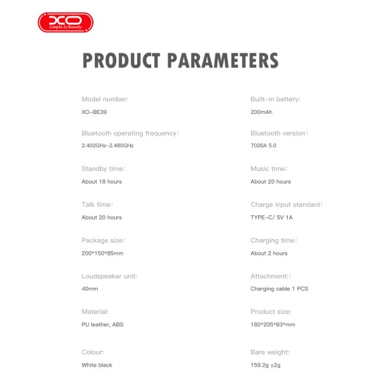 XO BE39 foldable Bluetooth headset Black
