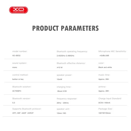 XO BE52 In-Ear Μονό Ακουστικό Bluetooth Μαύρο XO BE52 In-Ear Μονό Ακουστικό Bluetooth Μαύρο