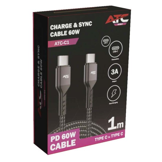 ATC-C1 Charge & Sync Cable Type C/C 60W ATC-C1 Charge & Sync Cable Type C/C 60W