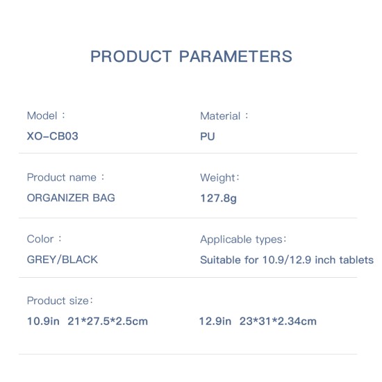 Τσάντα tablet XO CB03 iPad Γκρι (10.9 ιντσών) Τσάντα tablet XO CB03 iPad Γκρι (10.9 ιντσών)