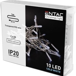 Entac Χριστουγεννιάτικα Εσωτερικά 10 LED Ψυχρό 1μ (2xAA Δεν περιλαμβ.)