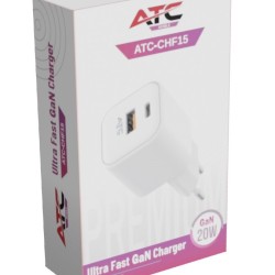 ATC-CHF15 Φορτιστής GaN Ταχείας Φόρτισης με 2 Θύρες USB-A & Type-C 20W